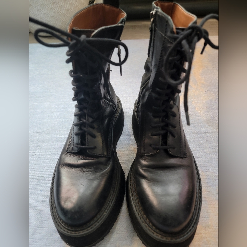 Zara Black Leather Women's Platform Boots Size 37